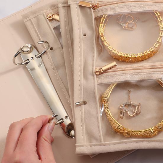 Travel Jewelry Organizer Case Waterproof Quilted Faux Leather Multi-Compartment Storage Bag Jewelry Storage Pouch