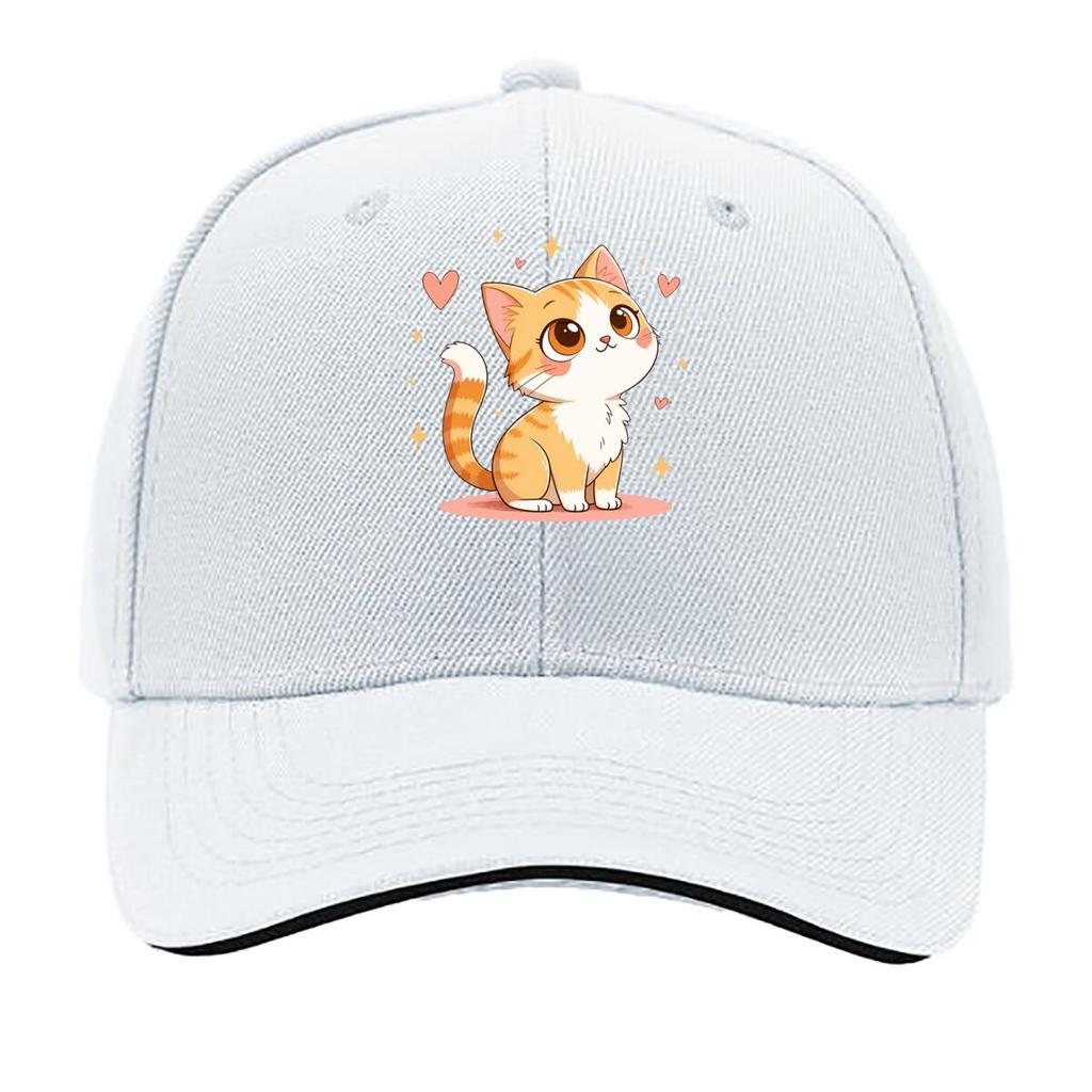 Cute Orange White Kitten Heart Stars Cartoon Sandwich Baseball Cap Unisex Women Sun Cap Outdoor Workouts Hat