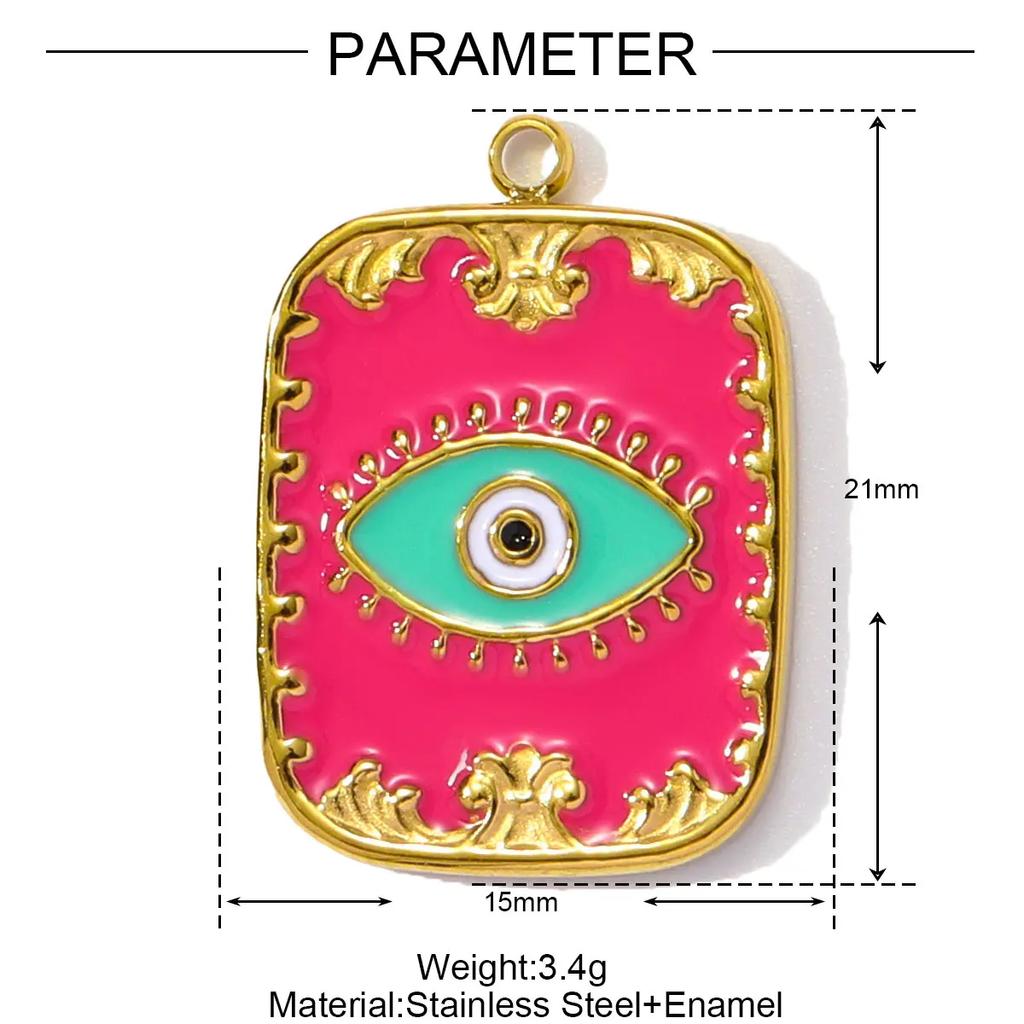 3pcs/Lot Stainless Steel Enamel Square Heart Diy Earring Charms Woman Evil Eye Necklace Pendants Poker Jewelry