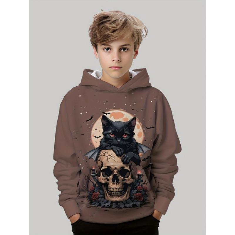 Boys' Halloween Pumpkin 3D Print Hoodie Outdoor Sportswear with Pockets Long Sleeve Spring Autumn Outdoor Pullover Childs Tops
