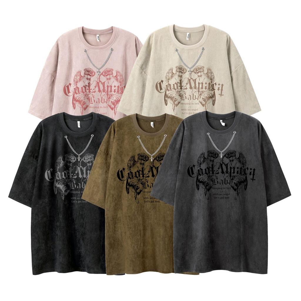 GothAngel Baby Graphic Unisex T-Shirt Cotton Washed Tshirt Oversized Short Sleeves T Shirt