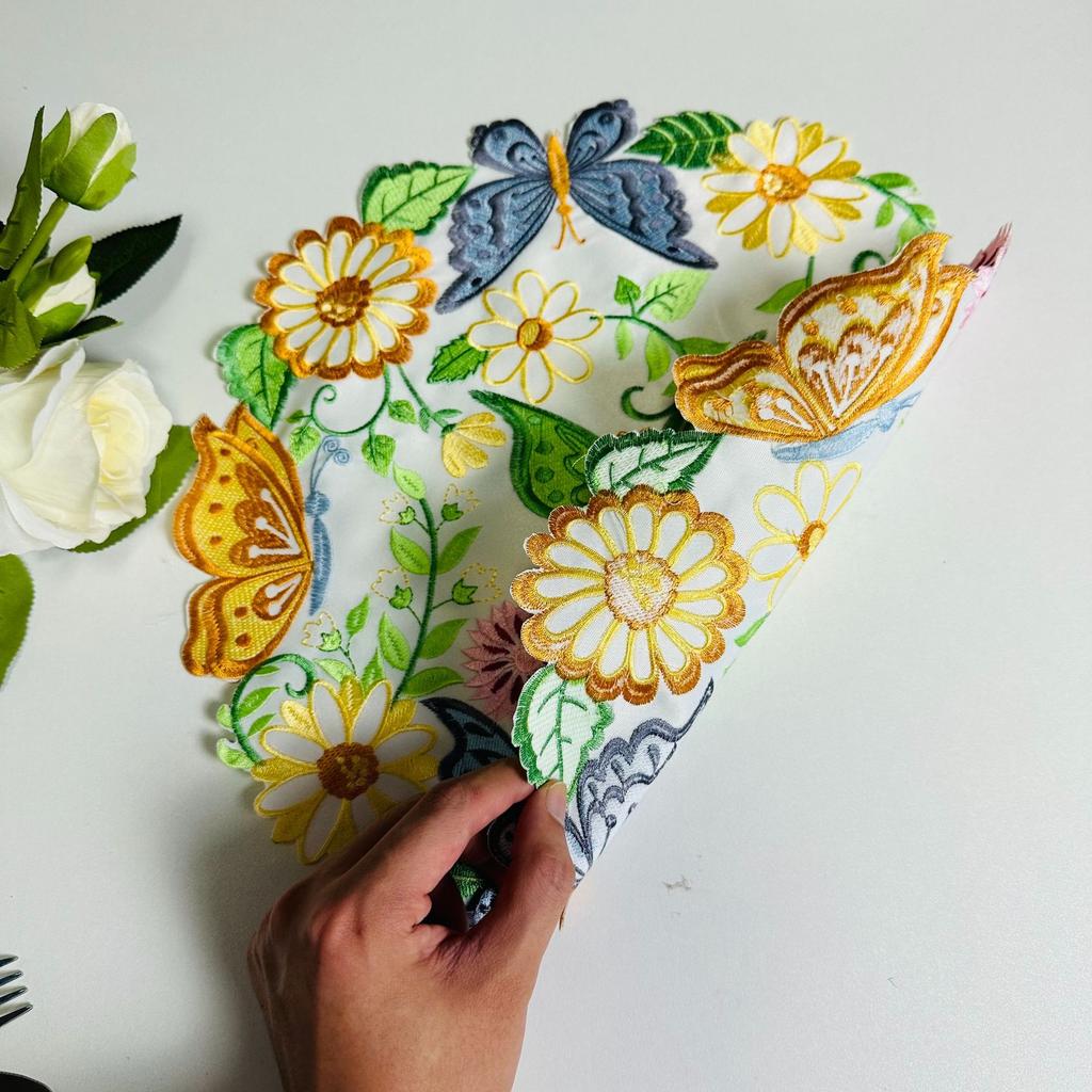 New Embroidery Table Mat Small Fresh Polyester Fabric Embroidery