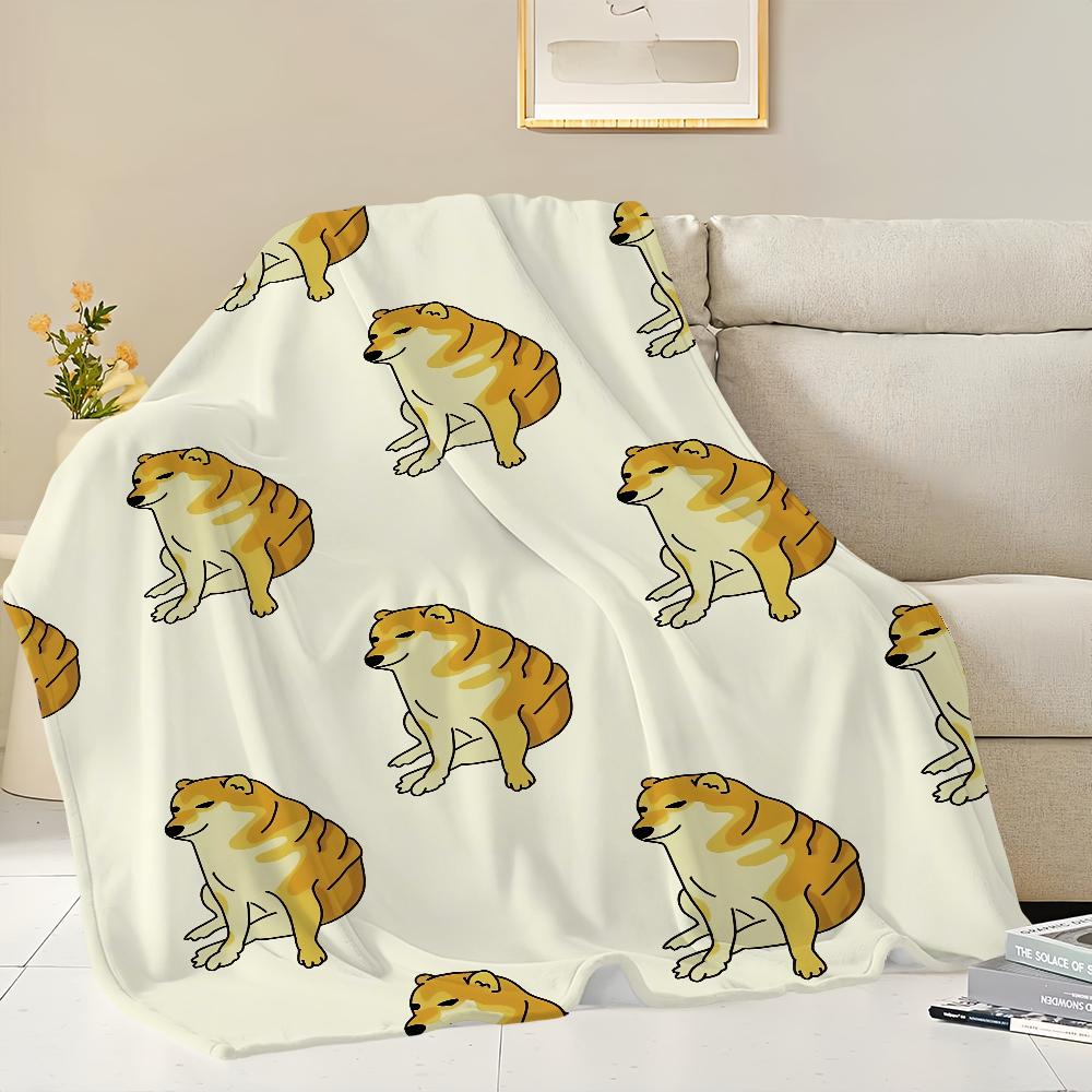 Funny Cute Meme C-Cheems Dog Home Flannel Warm Comfort Soft Plush Blanket For Sofa Living Room Office Bedroom Travel Gift