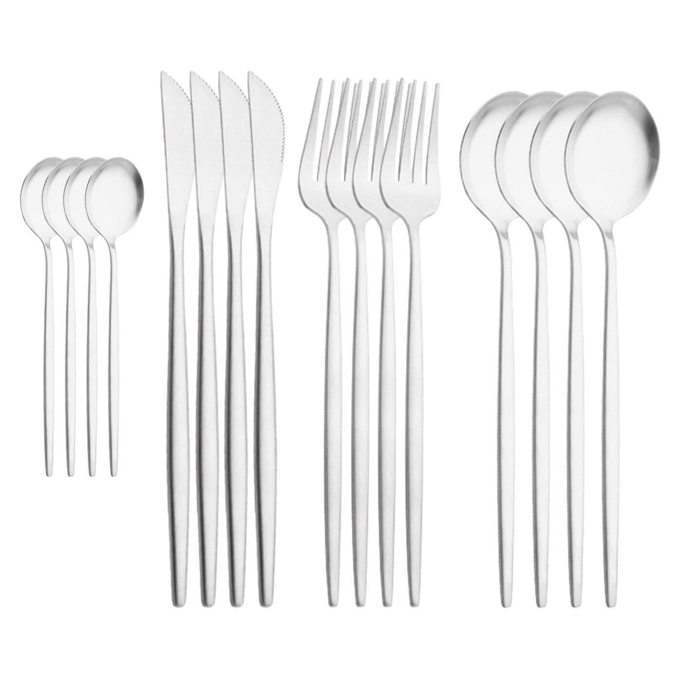 

16 шт., набор столовых приборов в стиле вестерн, черное золото, нож, вилка, ложка, матовая посуда, посуда из нержавеющей стали, домашний домашний набор столовых приборов на 4 персоны серебряный