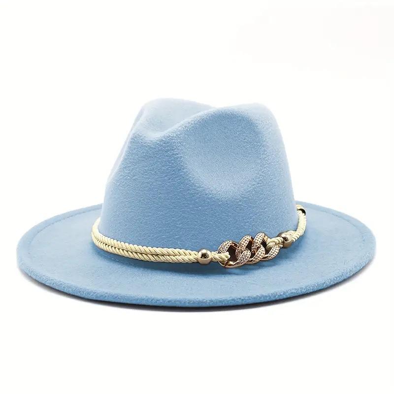 

JYL TS DIY Французький Капелюх Федора з Пласким Козирком Вовняний skyblue_M(56-58cm） вибірковий жовтий колір