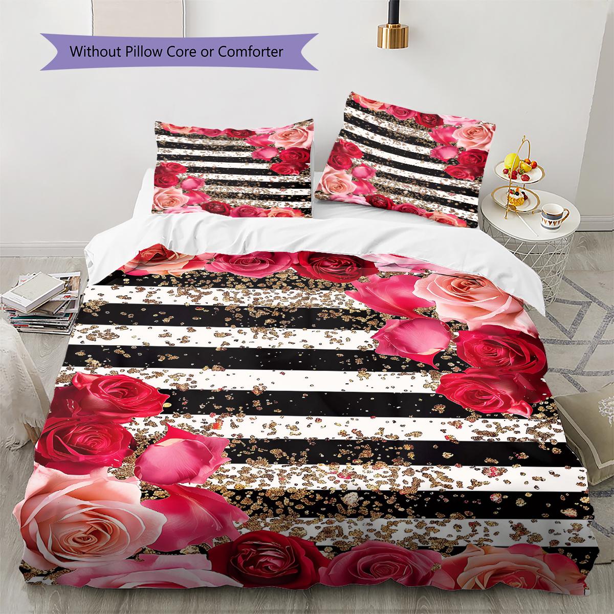 Rose Pattern Bedding Quilt Set Quilt Cover Pillowcase Home Decoration Gift (1 * duvet cover + 2 * pillowcase, without core) 135x200cm