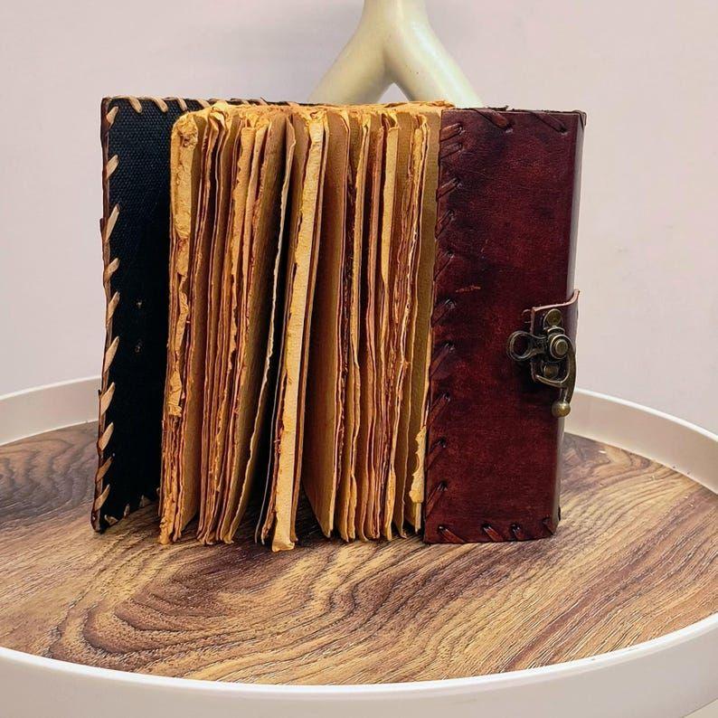 Spell Book of Shadows • Antique Leather Journal with Magic Eye & Lock • Halloween Decor, Witchcraft Grimoire, Wiccan Gift