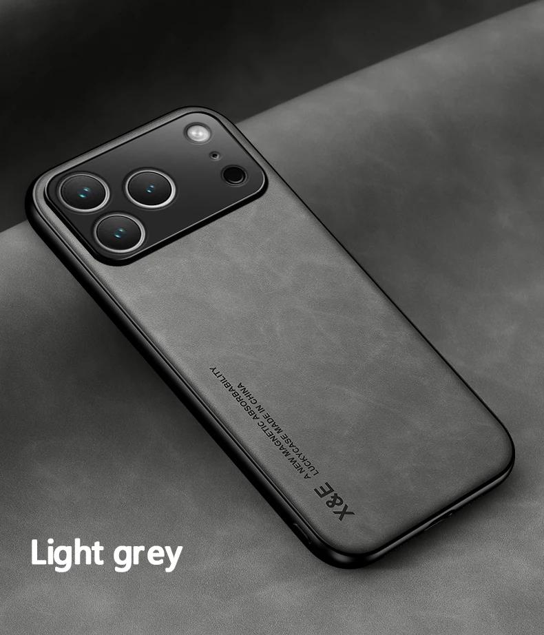 

Ultra Thin Luxury Leather Phone Case For iPhone 17 Pro Max 17Air 17Pro 17 Silky Feel Soft Protective Cover For Car Holder For iPhone 17 світло-сірий колір