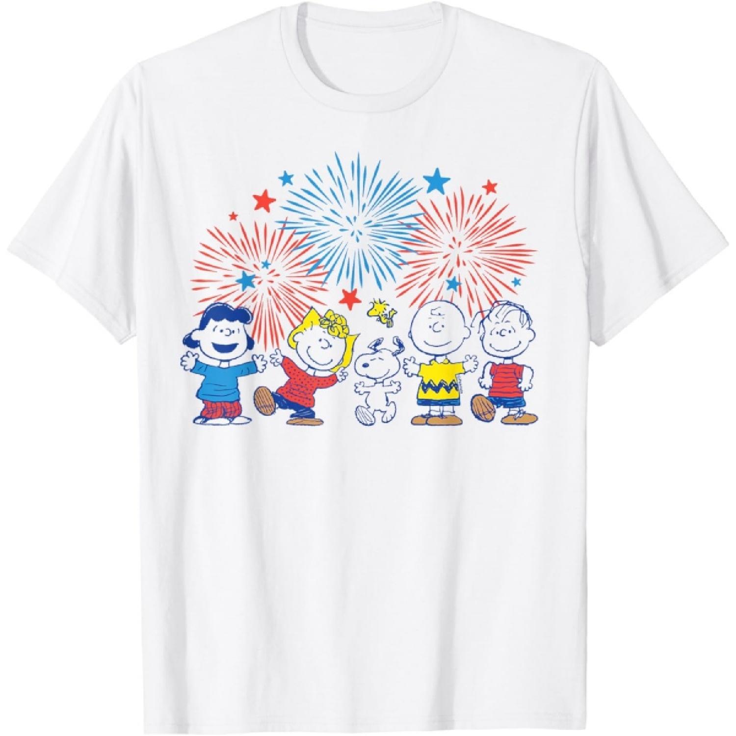 Peanuts - Snoopy Charlie Brown Linus Lucy Sally Fireworks T-Shirt XXXXXL белый