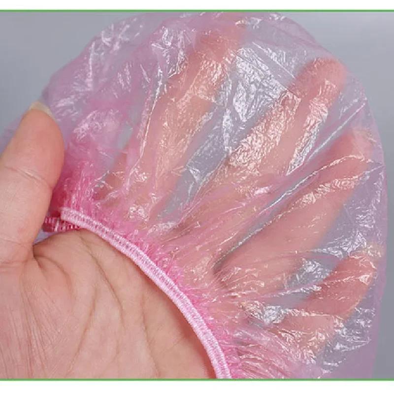 100pcs/set Satin Hat for Sleeping Shower Cap Sauna Disposable Plastic Bonnets Silk Women's Waterproof Pink Spa Salon Hotel Home