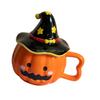 24TE Unique Halloween Themed Ceramics Mug with Pumpkin Design Matching Witch Hat Lid