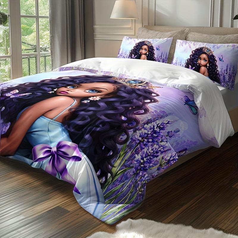 Lavender Girl Bedding Set Kawaii Bed Linen Set Single Double Size Home Decor For Girls Kids Cartoon Cute Cat Duvet Cover Set