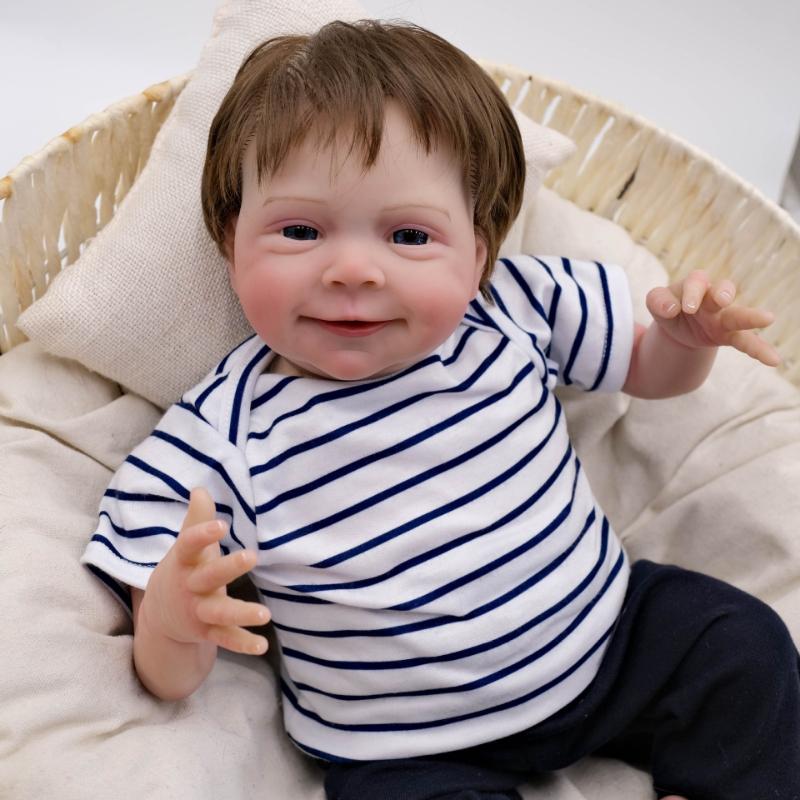 18 Inch Lifelike Reborn Dolls Sebastian Cloth Body Soft Real Looking Simulation Baby Toy Doll Beauty Smiling Face Rebirth Doll Christmas Holiday Gifts