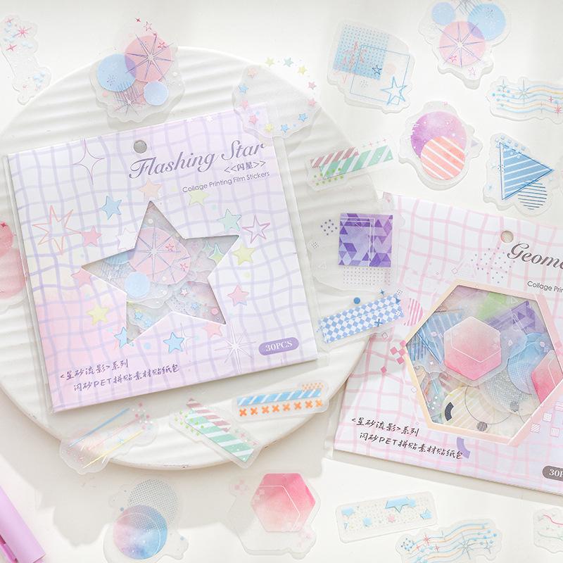 Glitter Sand Film Sticker Pack: Paper Trace Xing Sha Liu Ying Series - 6 DIY Collage Styles