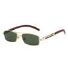 New Metal Rectangle Sunglasses for Women Men Stylish Mini Frame Double Bridge Wood Grain Design