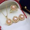 8-9mm Freshwater Pearl Bird's Nest Necklace Set, 18K Gold-Plated, Micro-inlaid, Four-Piece Fashion Accessories