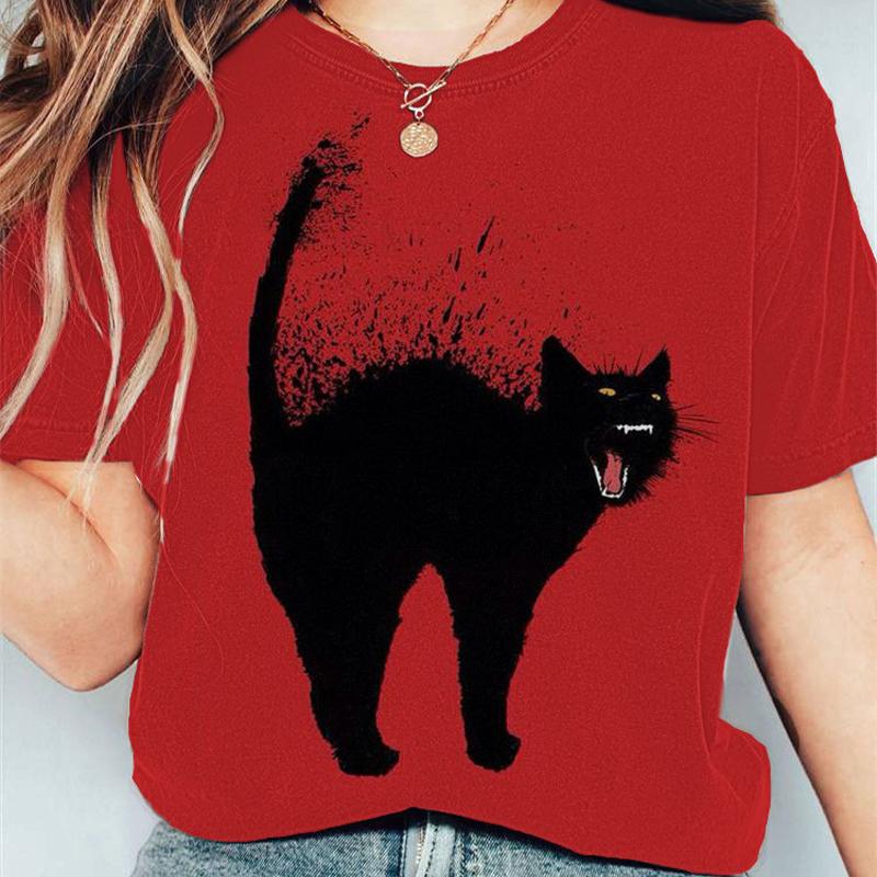 Fashion Women Kitty Print T Shirt Funny Casual O-neck Short Sleeves T-shirt Summer Female Tee Shirt