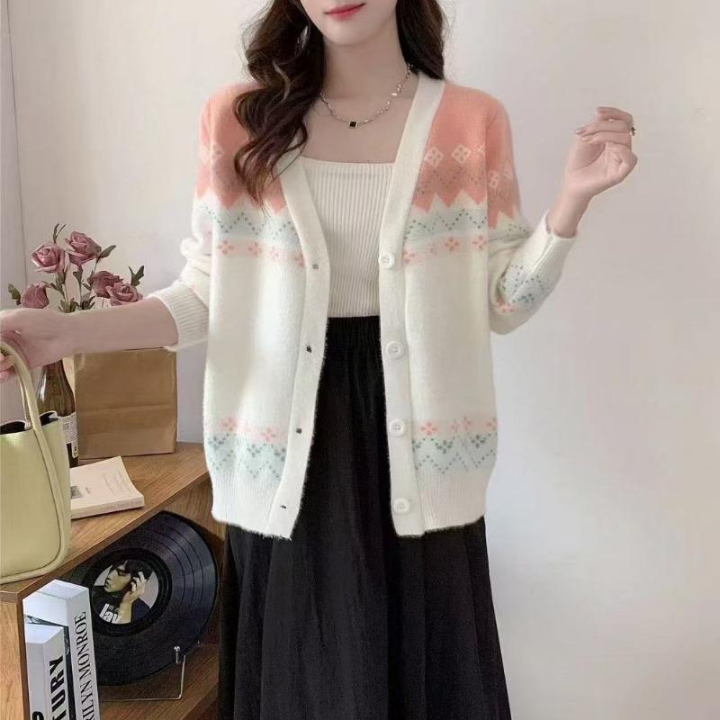 

Женский свитер-жакет весна-осень новый ленивый ветер жаккардовый вязаный кардиган свободный верхняя одежда топ белый