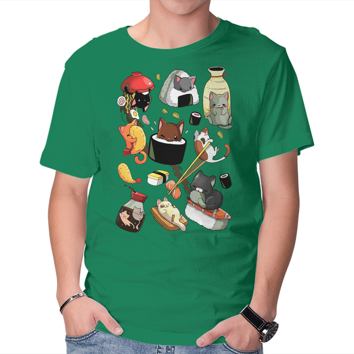 Unisex Crew Neck T-Shirt Sushi Kittens Graphic Short Sleeve Casual Tee XXXL