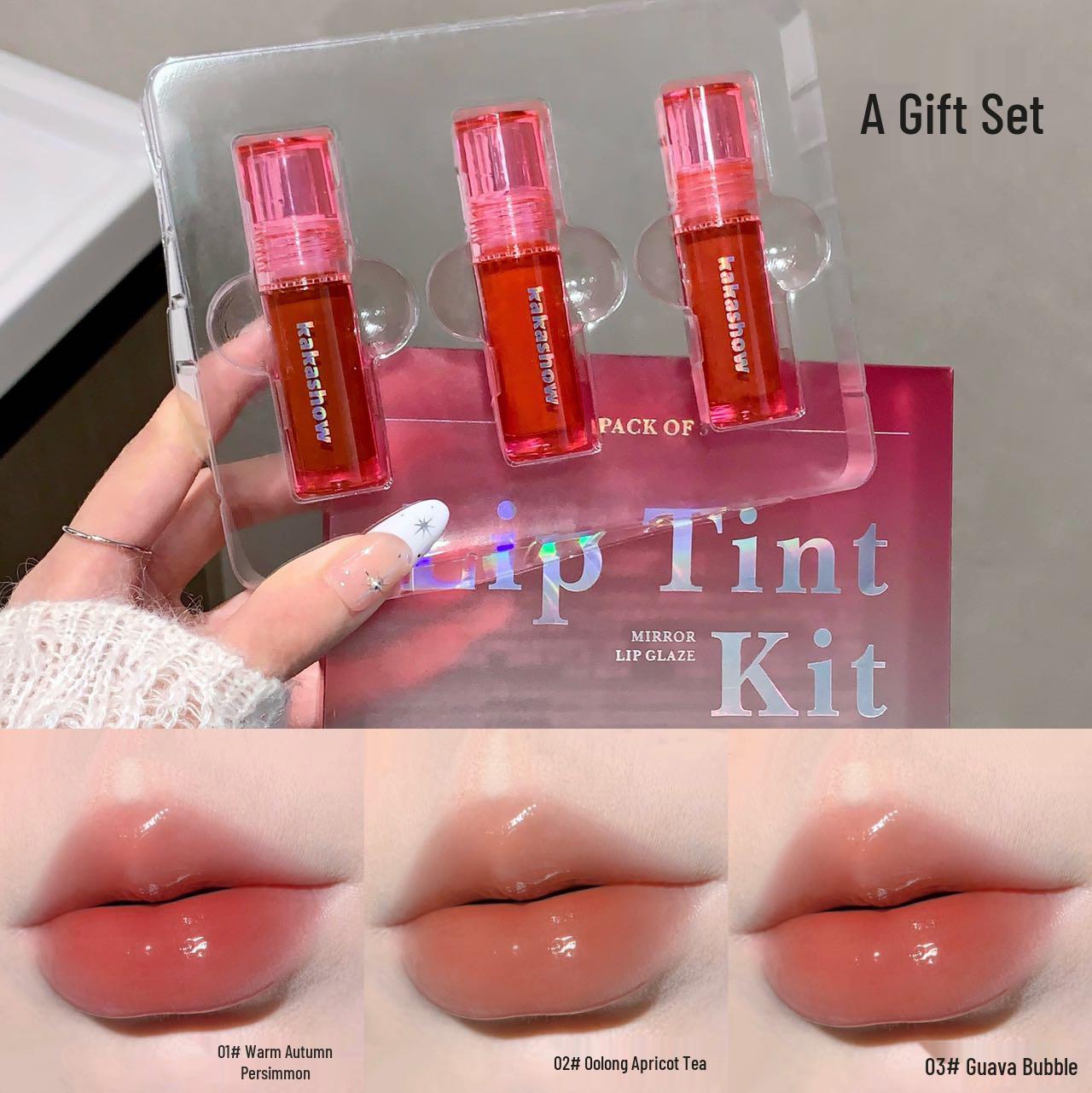 Kakashow Mirror Lip Glaze Set: Long-lasting, Moisturizing, Easy-to-Apply Plumping Lipstick Gift Set 3*3g