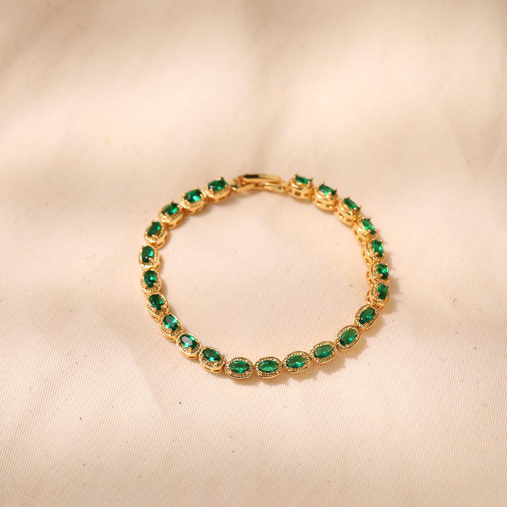 Gold Plated Emerald Green Oval CZ Tennis Bracelet