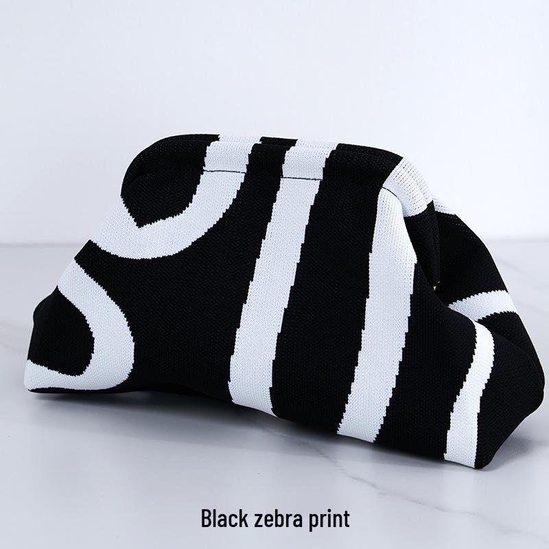 2025 Versatile Striped Knitted Handbag: Cloud Design, Large Capacity, Color Block, Daily Use.