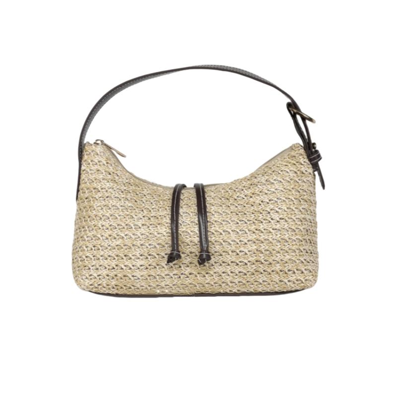 

2026 Summer New Mini Retro Handmade Straw Bag Versatile Commuter Handheld Crossbody Bag Zipper Bucket Bag Fashion Lady Handbag бежевый
