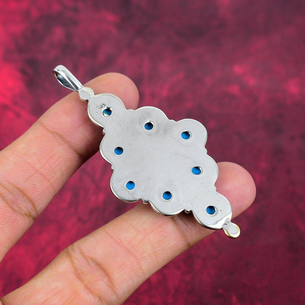 Pendentif en pierre précieuse turquoise bleue fait à la main, pendentif en argent sterling massif 925, pour cadeau de fiançailles