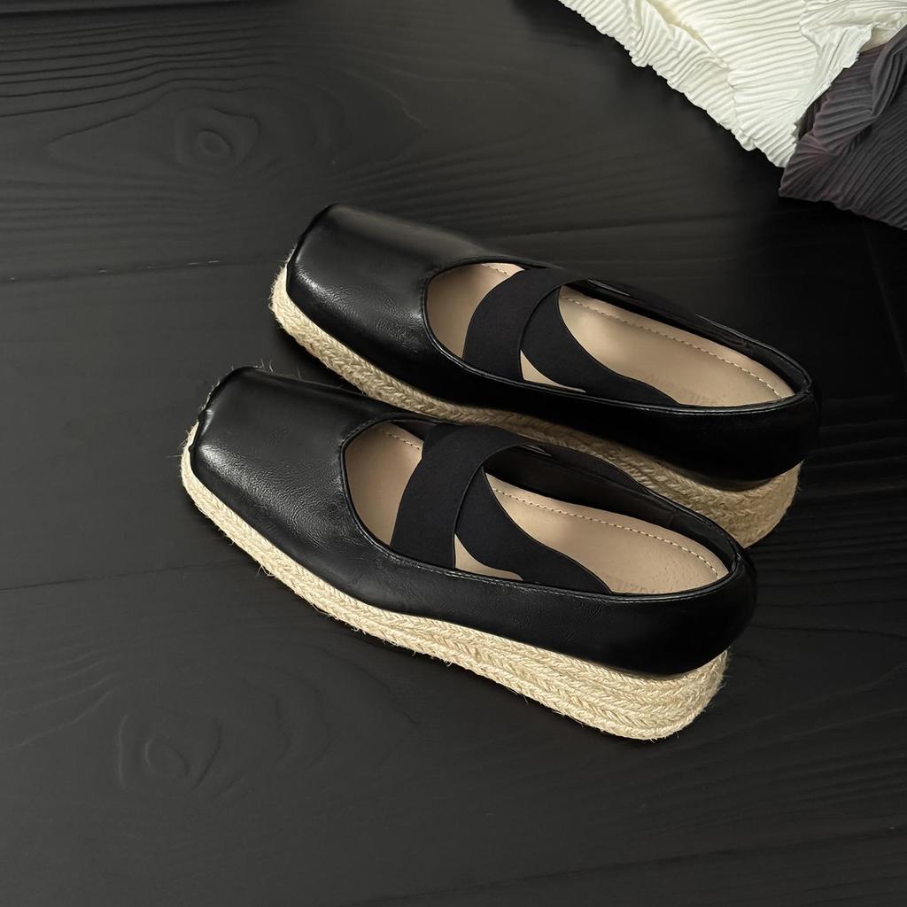 Korean Style 8CM Height Boost Ballet Espadrilles with Thick Sole & Cross Strap Wedge Heel - 2025 Edition