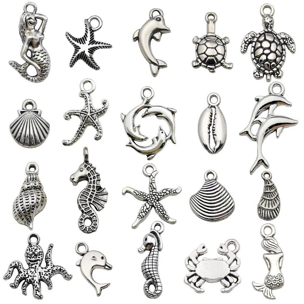 Set di 100 Ciondoli Gatto Farfalla Luna Argento Antico per Braccialetti e Collane Fai da Te