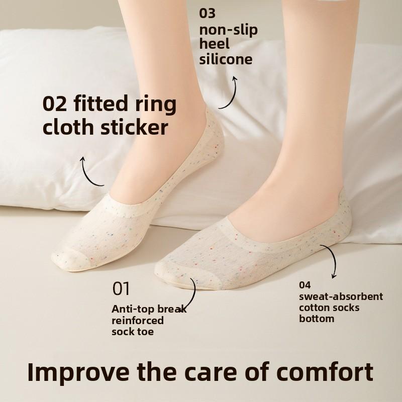 5 Pairs of Boat Socks for Women Simple Shallow Mouth Summer Thin Socks for Women Spring and Summer Silicone Non-slip