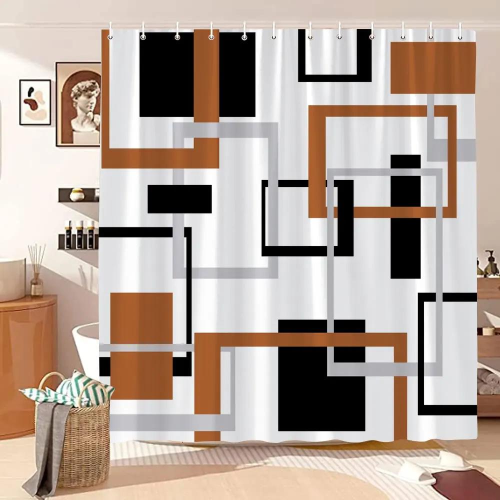Vintage Geometric Lines Shower Curtain Modern Abstract Bohemian Minimalist Tones Polyester Fabric Shower Curtains Bathroom Decor