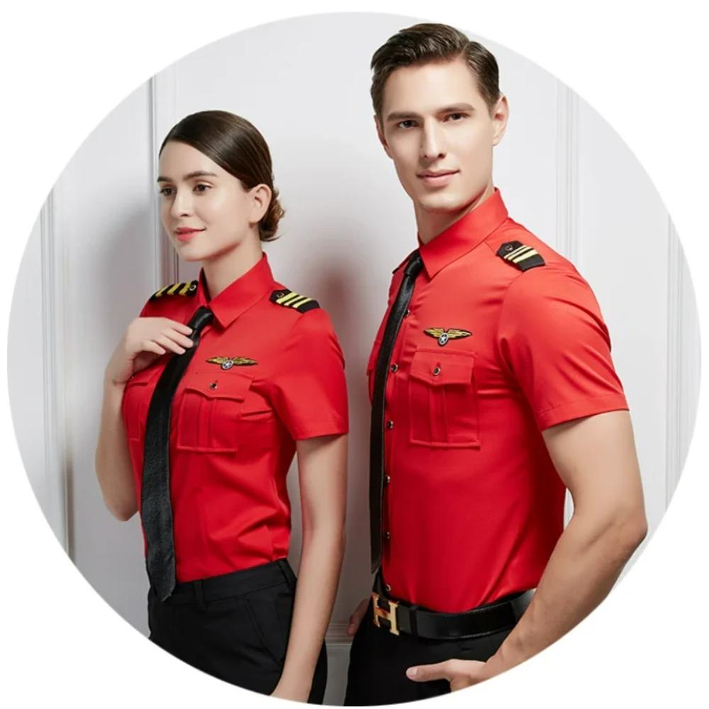 Nieuwe Collectie Vliegtuig Kapitein Uniform Luchtpiloot Kracht Vliegpak KTV Halloween Cosplay Verkleed Zomer Man Vrouw Shirt Jurk