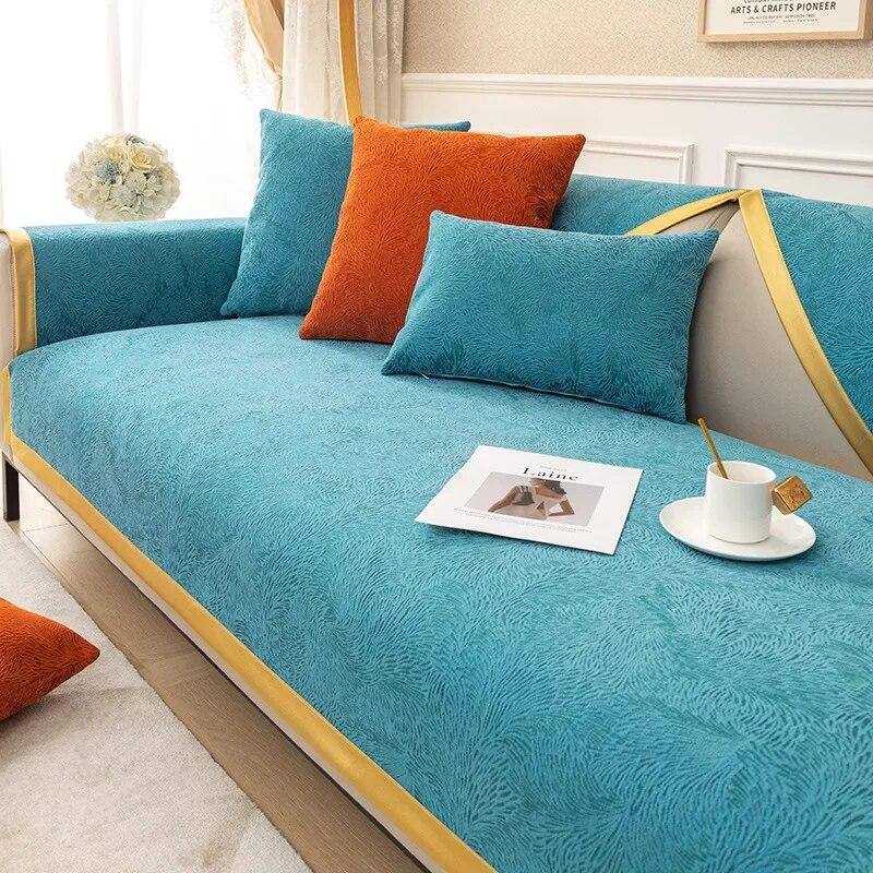 Chenille Phoenix Tail Gold Edge Sofa Cushion Light Luxury High End Four Seasons Universal Anti Slip Sofa Cover Cover