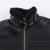 Womens Streetwear Faux Leather Biker Jacket With Zipper Sherpa Lining Loose Fit Black Coat