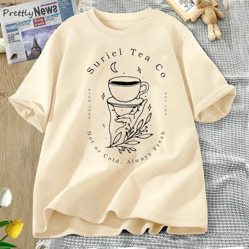 Suriel Tea Co T Shirt Dámské Grafické tričko Acotar Bookish Sarah J Maas Tričko Harajuku Bavlna Krátký rukáv Streetwear Oblečení Unisex