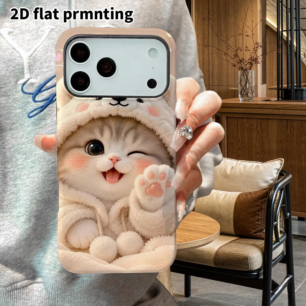 Phone Case: 2D Flat Design Suitable for iPhone 18 17 16 15 14 13 Pro Film Protective Case, Couple Style, Cute Kitten, Christmas and Halloween Gift