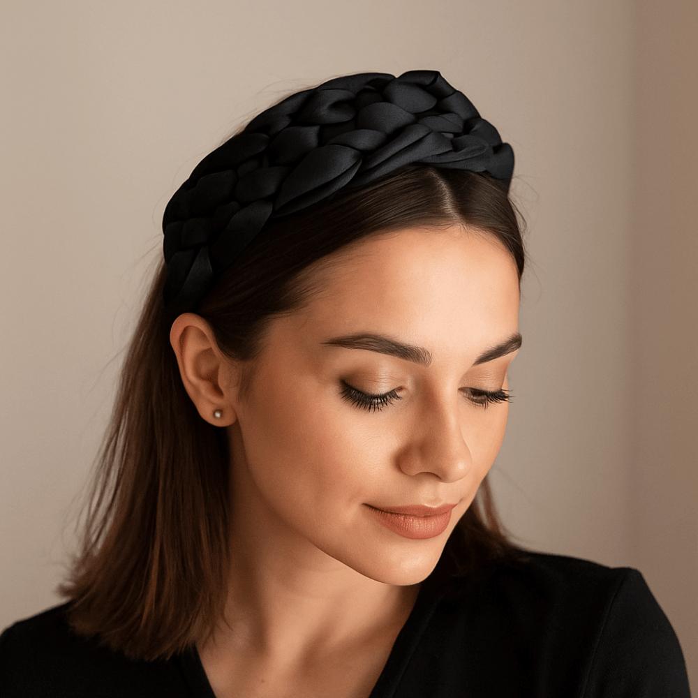 Wide Braided Hairband Padded Design Women Head Hoop Fashion Black Headband  Travel