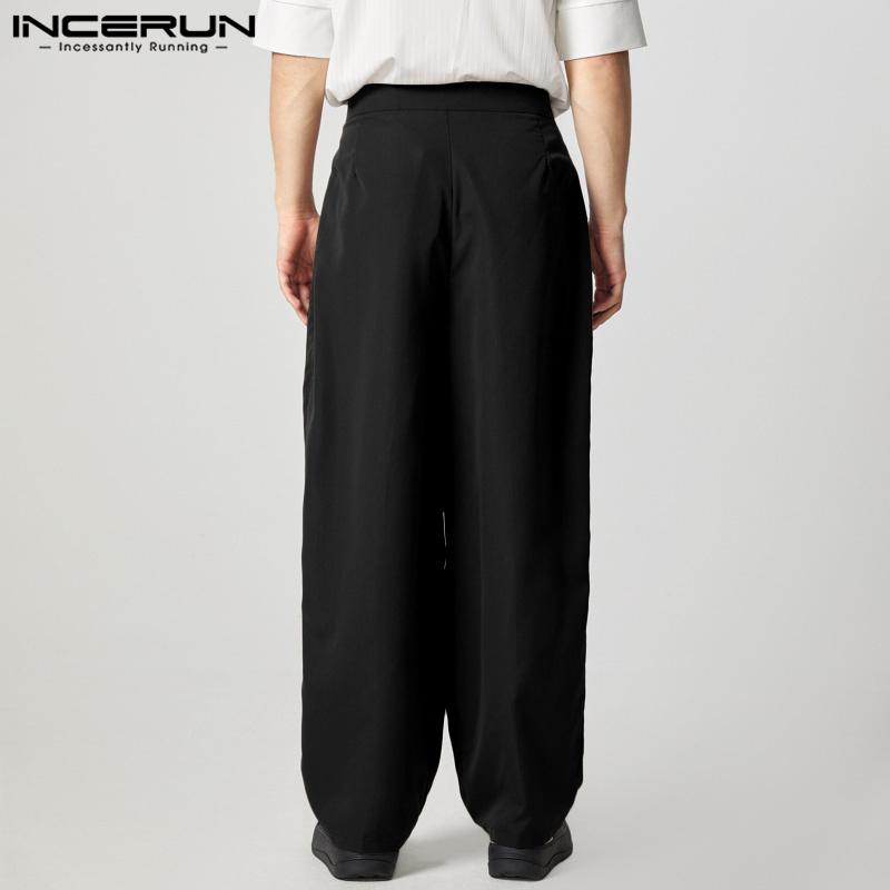 INCERUN Men Zipper Button Waist Casual Loose Baggy Long Wide Legs Pants Trousers