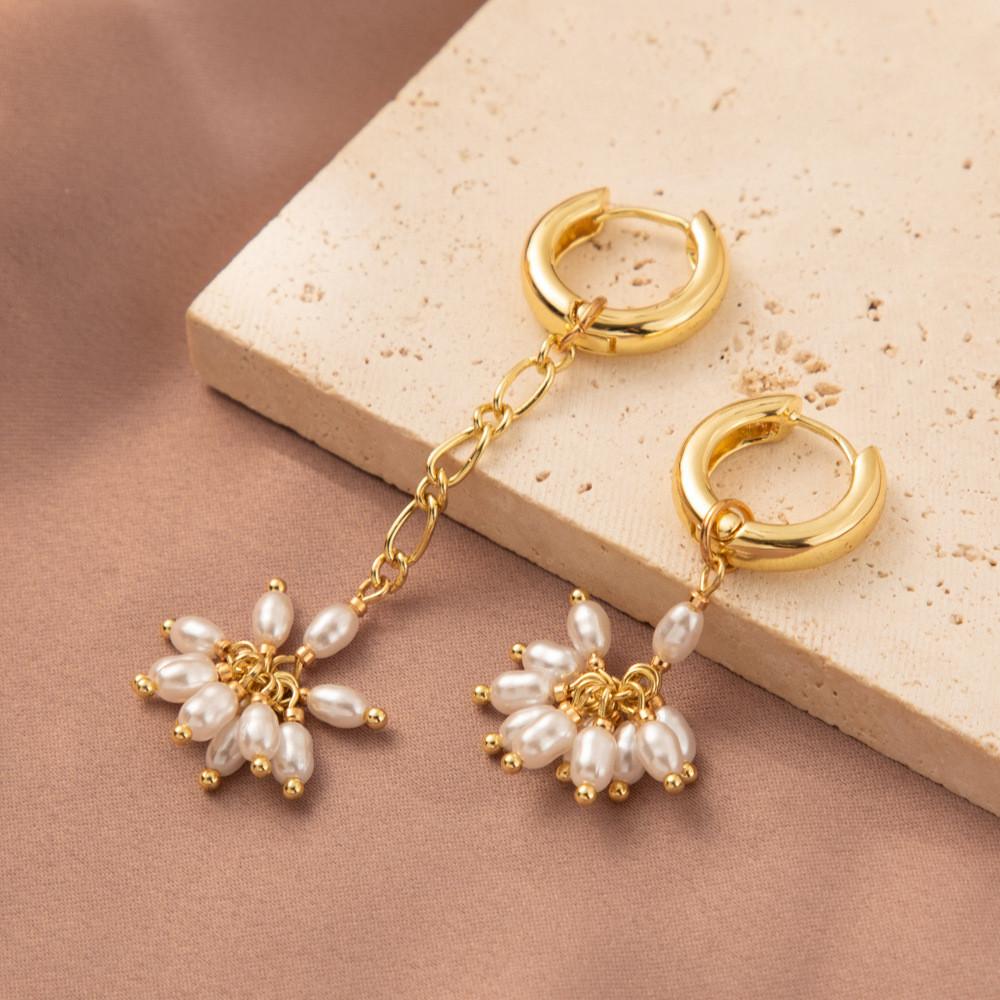 Faux Asymmetrical Modern Pearl Earrings For Women Gold Plated Geometric Design