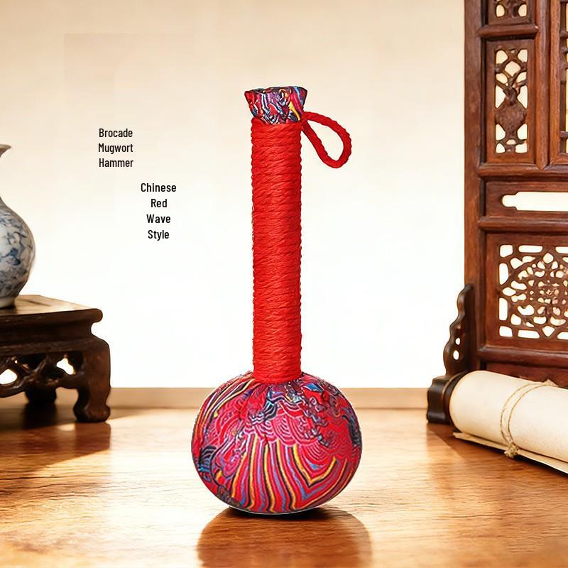Year of the Horse Mugwort Meridian Massage Hammer - Solid Color Brocade Multifunctional Health Gift