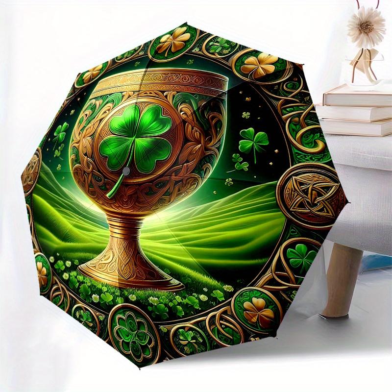 Four-Leaf Clover Ornament: Luck in Every DetailUmbrella, Portable 3-Fold Compact Umbrella for Men & Women Gift