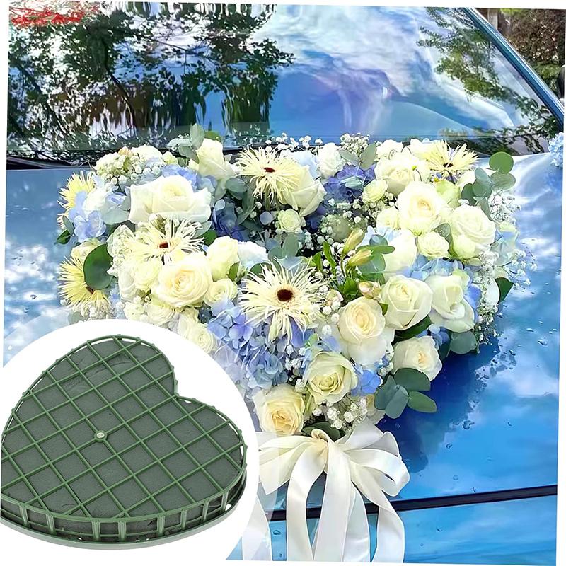 DIY Wedding Car Heart Shape Flower Foam Cage Box with Suction Cup Green Styrofoam Wet Floral Block Artificial Mud Florist Party