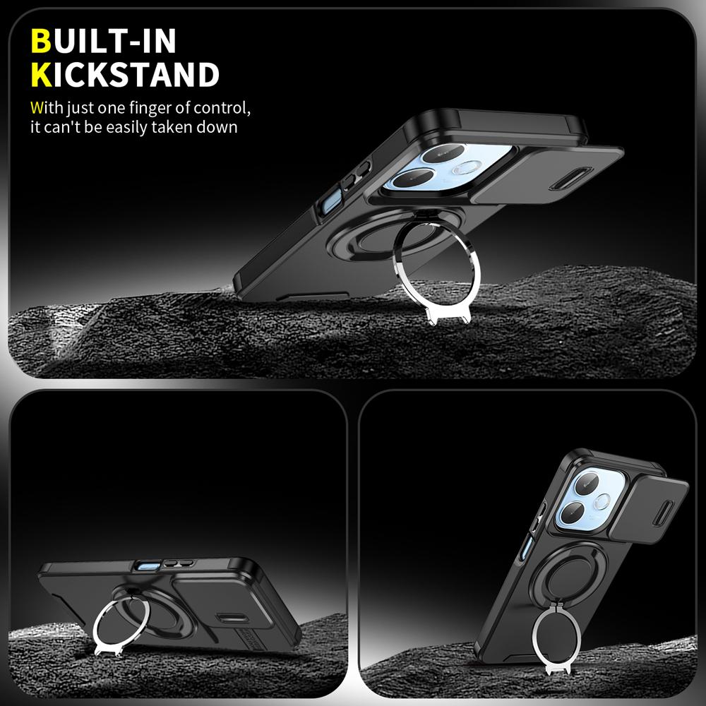 KEYSION 360° Rotating Ring Stand Phone Case for OPPO A5 Pro 5G Slide Camera Protection Magnetic Shockproof Cover for OPPO A5 Pro