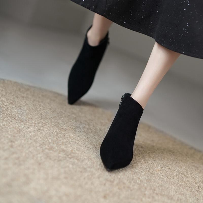 Fashion NEW Autumn Women Ankle Boots Sheep Suede Shoes Pointed Toe High Heel Shoes Women Concise Thin Heel Boots for Woman botines mujer