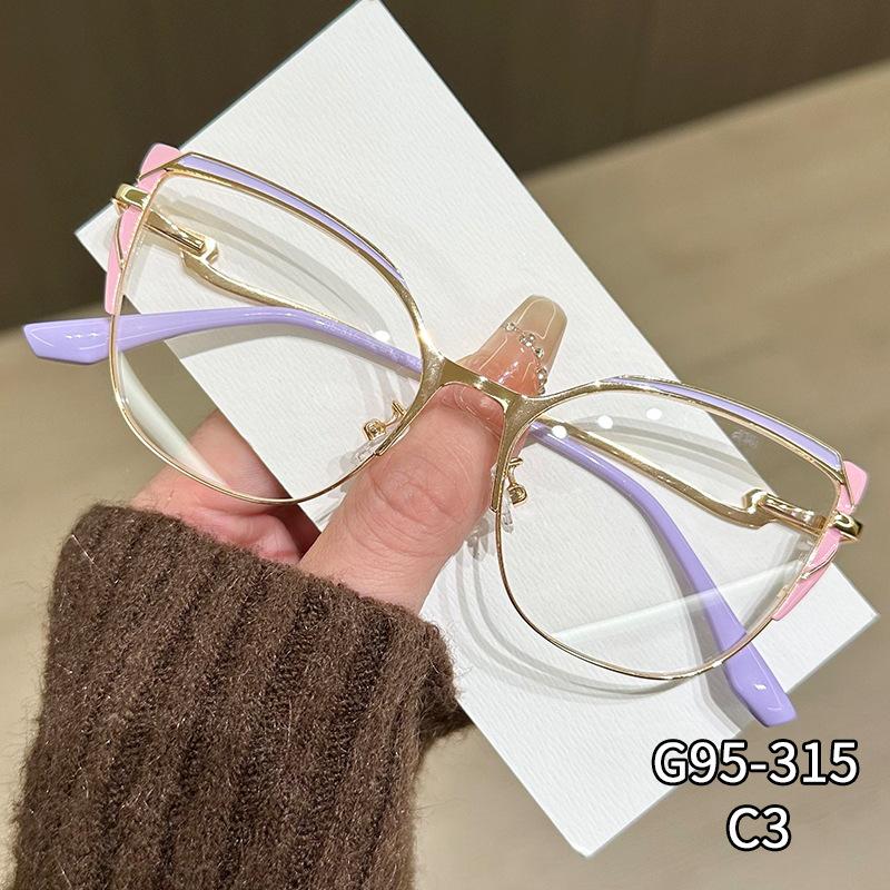 Cat Eye Metal Frame Anti Blue Light Glasses Type Non Prescription Protective Goggles Decorative Flat Glasses