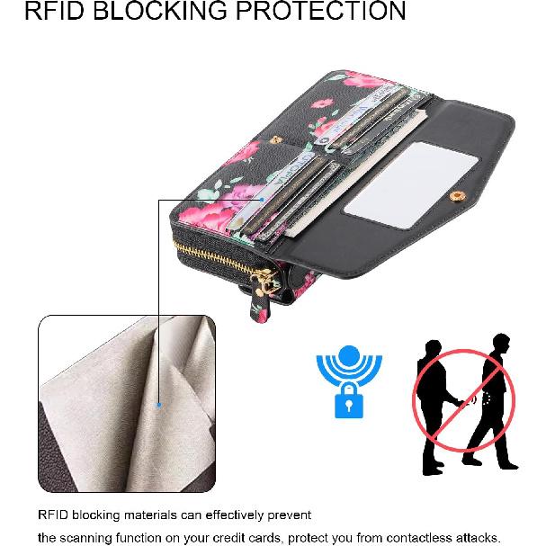 Crossbody Wallet Case for Samsung Galaxy S24 Ultra, Magnetic Detachable PU Leather Flip Phone Case with Card Holder RFID Blocking Wristlet Mirror