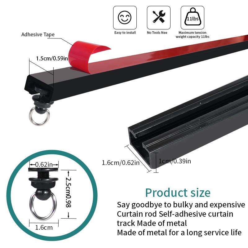 Self-Adhesive Curtain Track Kit No Drilling For Smooth Ceiling Or Wall Curtain Rod For Home Bedroom Shower Closet And RV