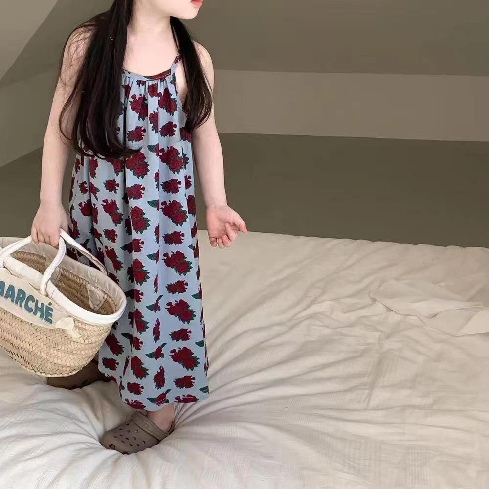 Sweet Floral Spaghetti Strap Dress For Girls Summer Sleeveless Princess Baby Doll Dress Cute Casual Sundress 90cm