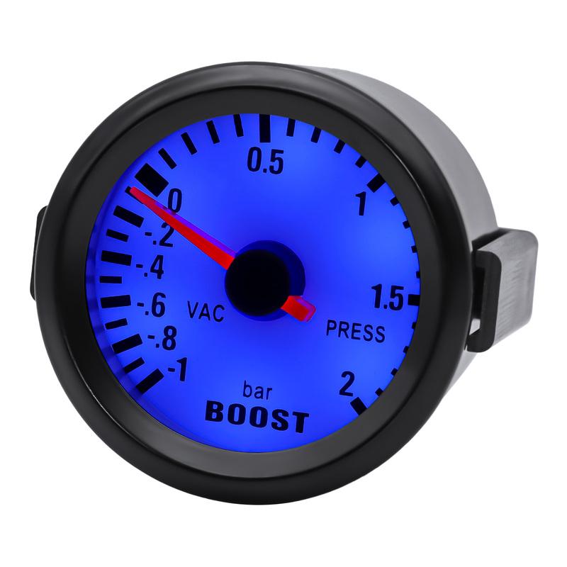 -1~2BAR Turbo Boost Gauge BAR 2" 52mm Car Gauge Blue LED Light Pointer Turbo Boost Meter with Sensor for Gasoline Car 12V